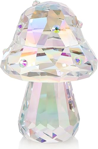 Vista 10 de Enjinkail Figura de cristal de hongo, bonita decoración de escritorio para el hogar con circonitas brillantes, regalos de hongos Kawaii para Champán