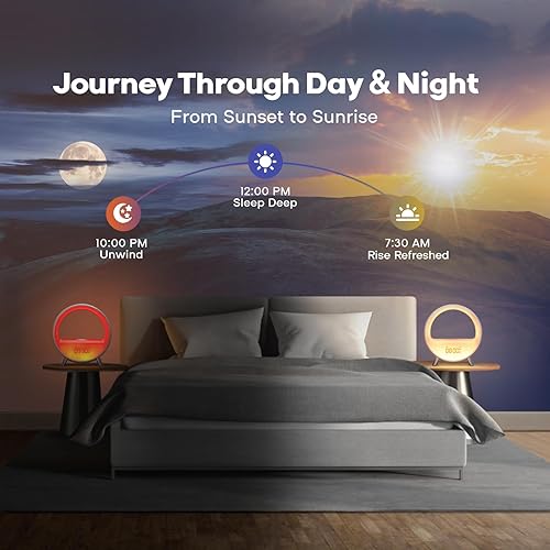 Miniatura 8 de Dekala Arches - Máquina de sonido calmante para dormir con ruido blanco, despertador con carga inalámbrica, altavoz Bluetooth, luz nocturna para