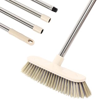GeeRo Floor Scrub Brush with Long Handle - 54" Stiff Bristle Shower Deck Brush, Adjustable Long Handled Grout Scrubbing Brushes for Cleaning Tile, Bathroom, Garage, Deck