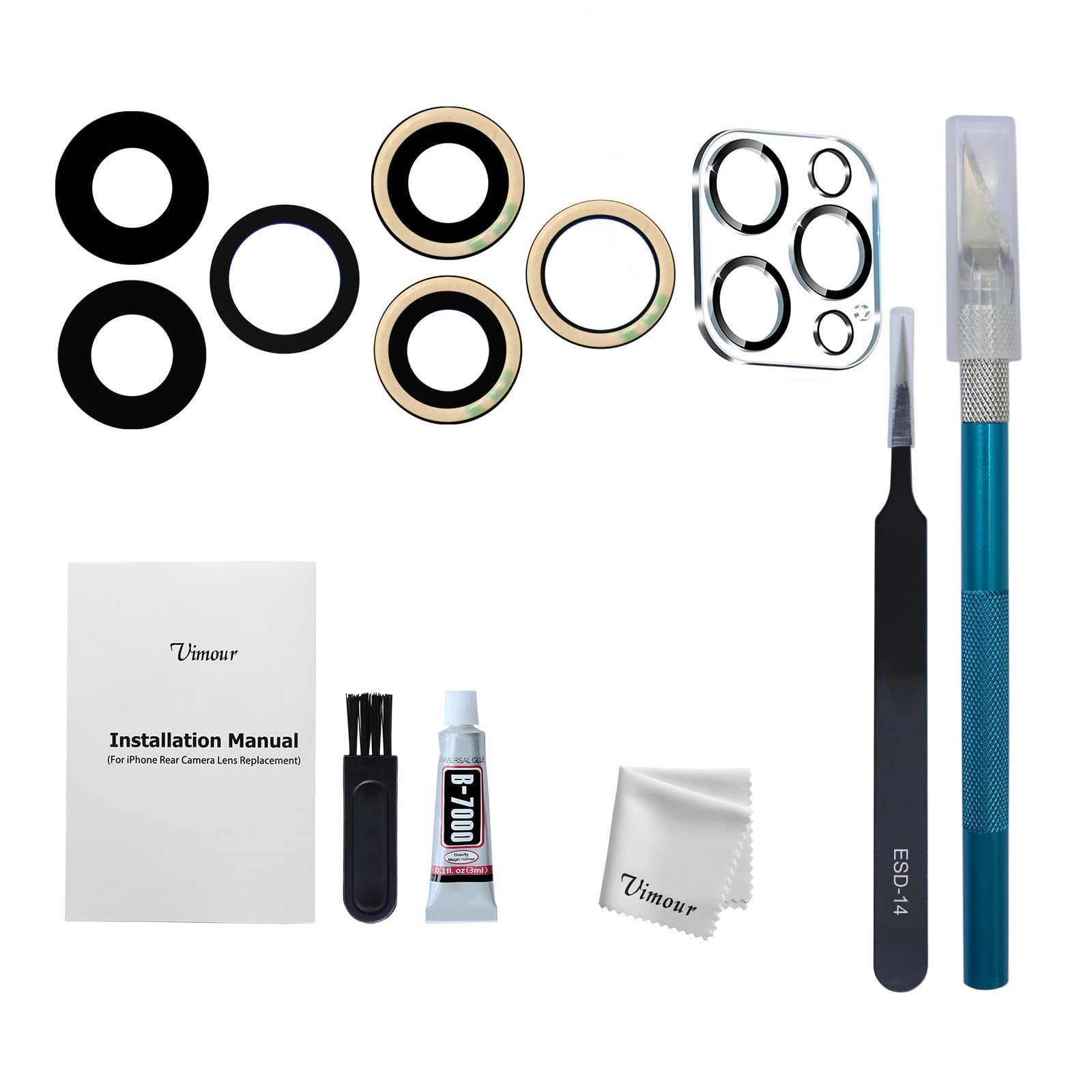 Vimour Rear Back Camera Glass Lens with Pre-Installed Adhesive Lens Protector and Repair Toolkit Replacement for iPhone 12 Pro Max 6.7 Inch