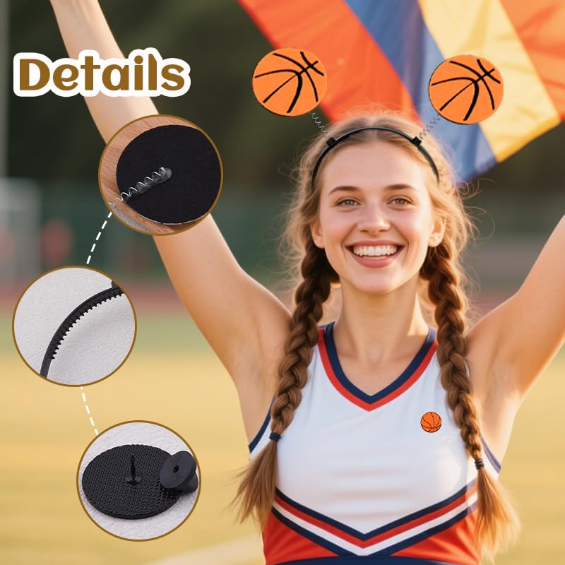 Basketball Headband Brooch Pin Set Sports Party Supplies Game Day Hairband Lapel Pin Pack for Women Men Sports Lovers Hair Accessories Basketball Theme Events Headpiece Pack of 2 image 5