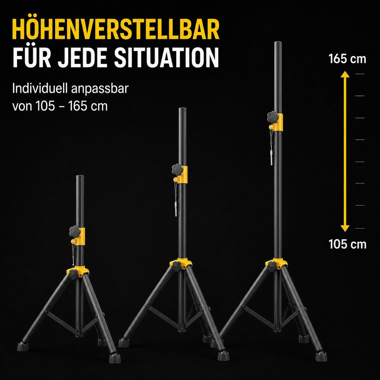 Premium X 2er Set Lautsprecherstativ 105-165 cm, 2X Boxenstativ aus Stahl bis 50 kg, höhenverstellbares PA Stativ mit 35 mm Aufnahme, Sicherungspin & rutschfesten Kugelgelenk-Füßen