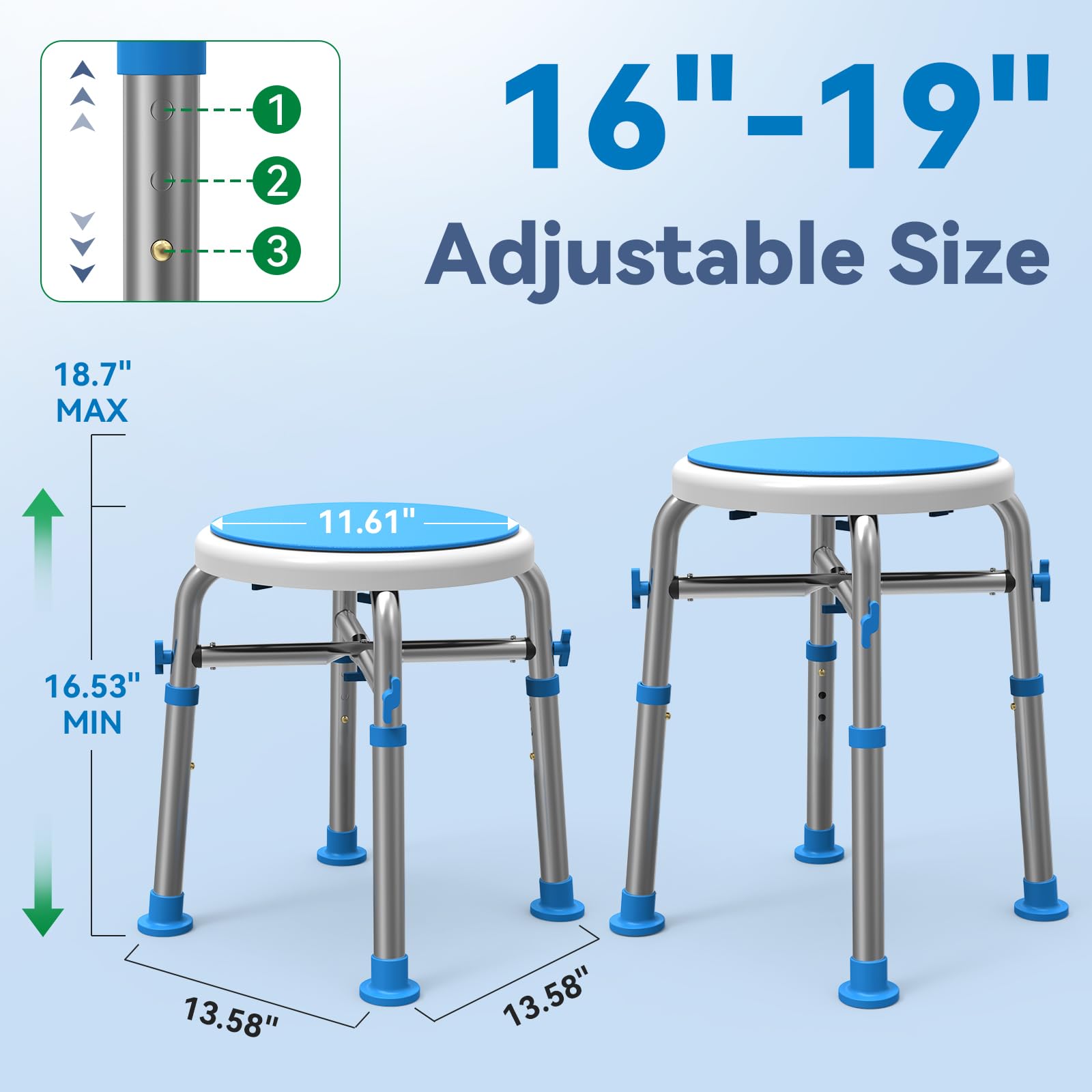 FSA/HSA Taburete de ducha giratorio elegible con barra cruzada reforzada, silla de ducha redonda ajustable en altura para ducha interior, asientos de ducha de montaje sin herramientas para 5
