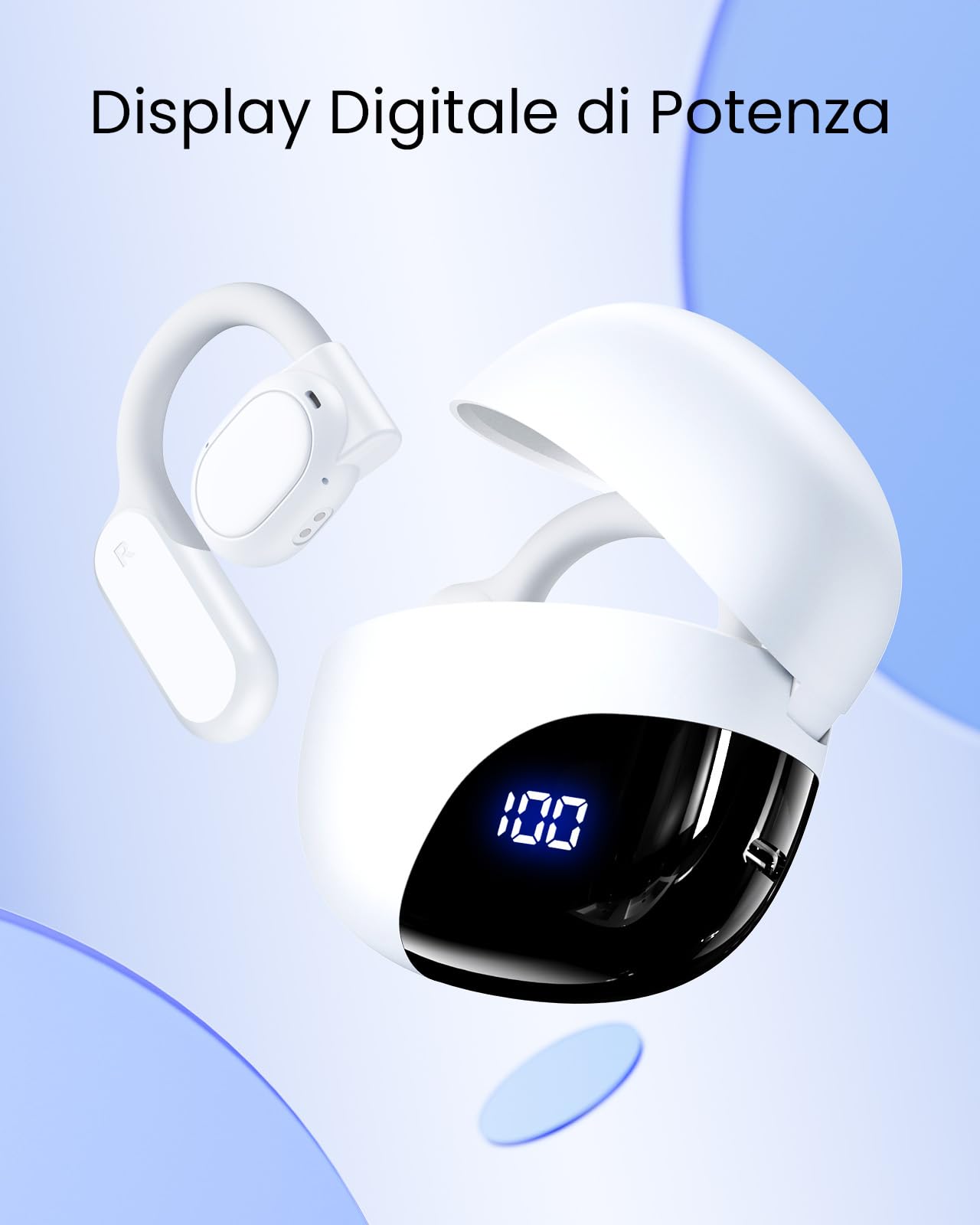 Cuffie Open Ear,80H di Riproduzione Wireless Auricolari Bluetooth 5.3 con Ganci per le Orecchie,Cuffie Bluetooth Sport con Custodia di Ricarica Display Digitale,Impermeabili IPX7, per Ciclismo, Corsa