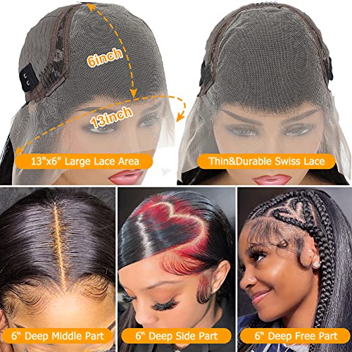 Tbbpmm 13X6 Lace Front Wigs Human Hair Straight Wig Pre Plucked 180% Density Hd Transparent Straight Lace Frontal Wigs For Black Women Unprocessed Brazilian Virgin Hair Free Part Wig With Baby Hair Bleached Knots Natural Color (32Inch Straight Wigs) #TOP3