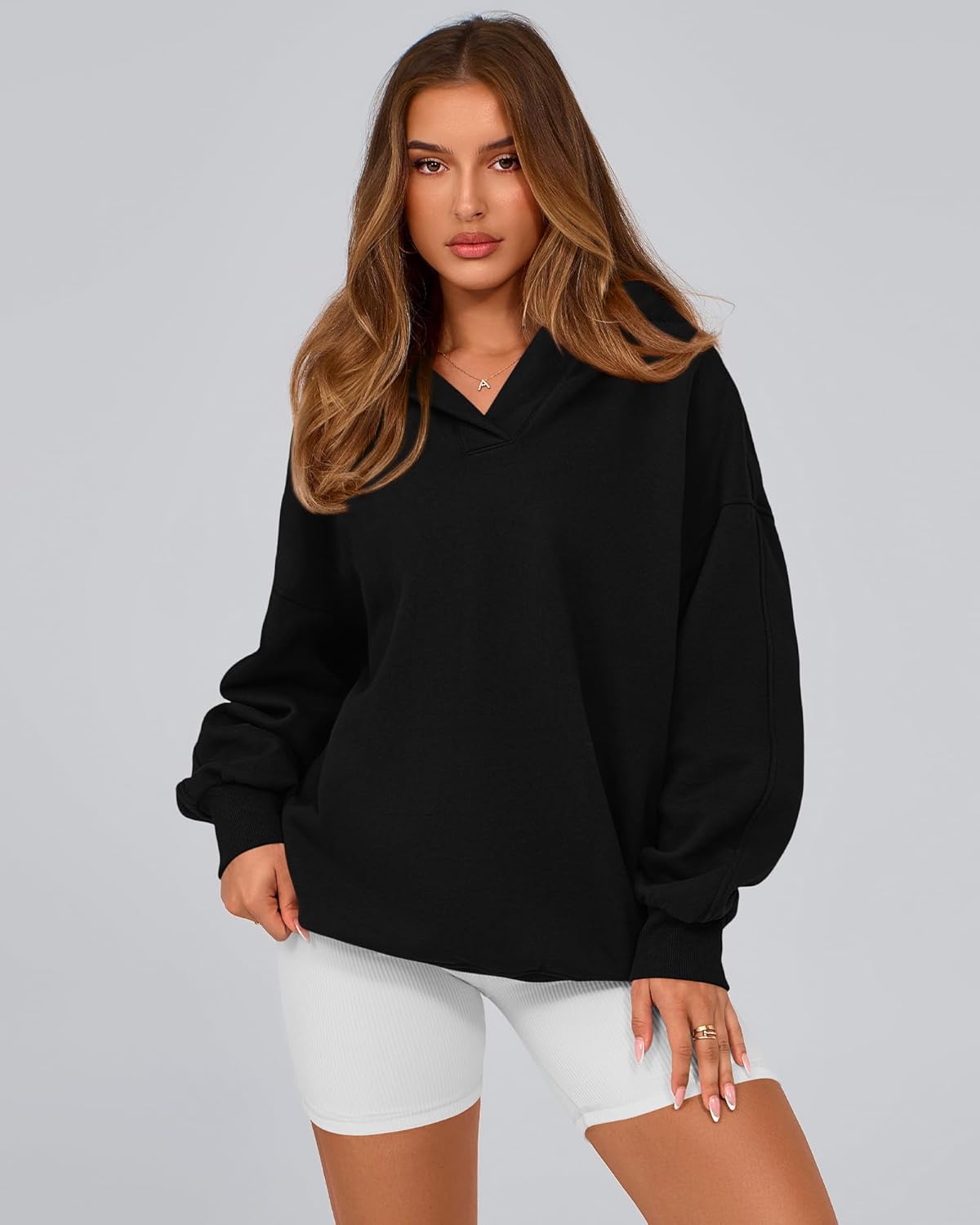 BTFBM Women's Oversized Hoodies Casual Fleece Long Sleeve V Neck Sweatshirts 2026 Trendy Fall Outfits Spring Clothes - Image 7