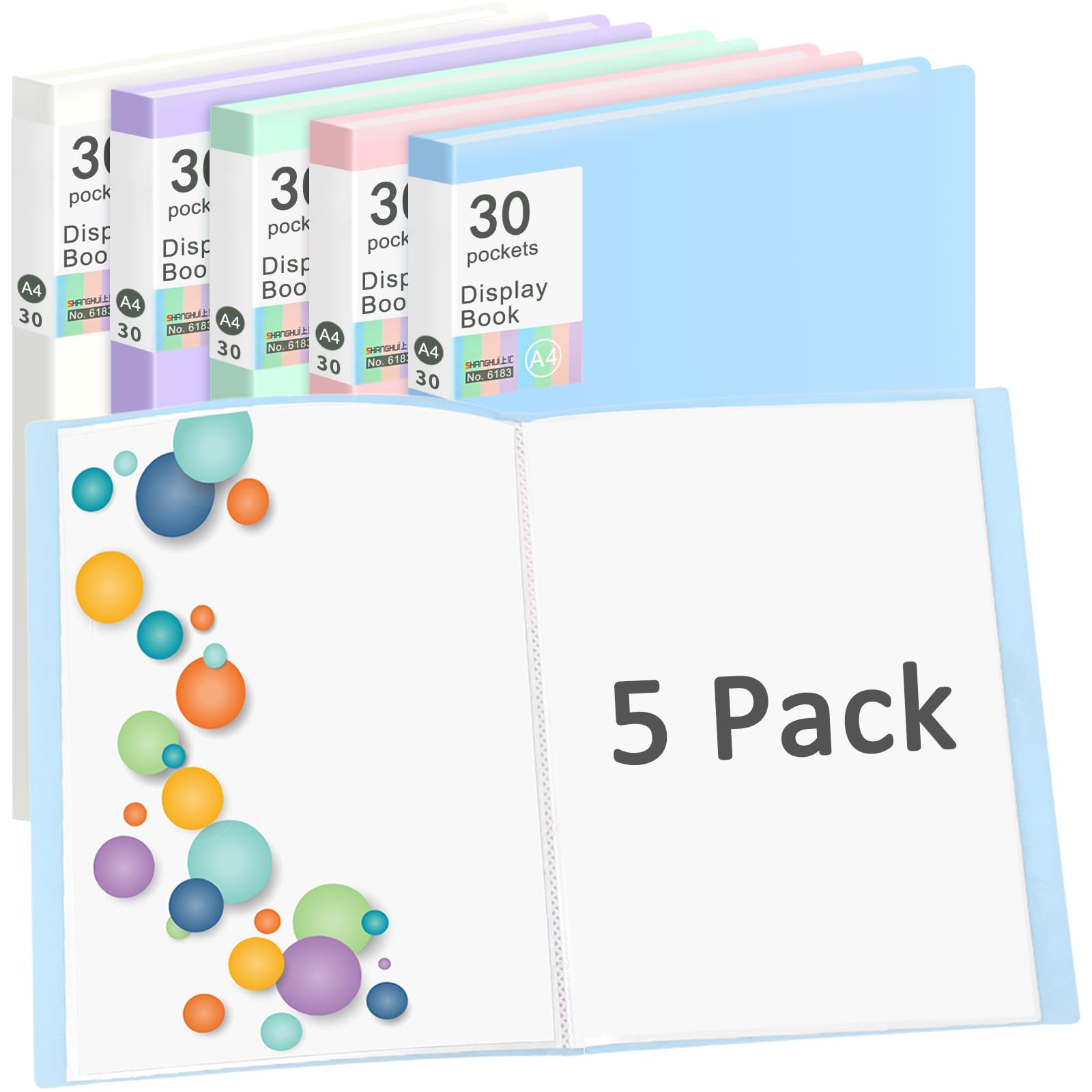Kit 5 Pastas Portfólio Com 60 Páginas - Protetores Transparentes A4 - Para Documentos E Arte