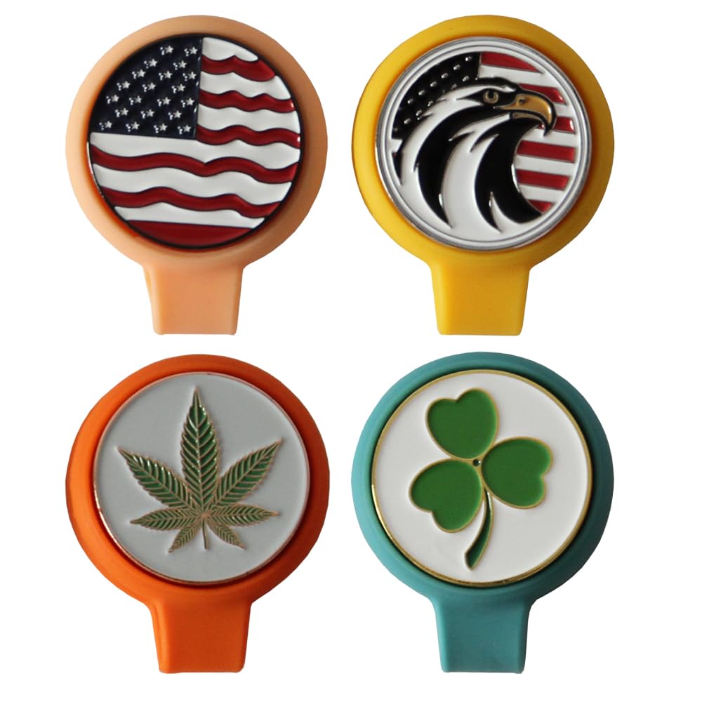 MONKEY SUN Silicone Golf Hat Clip–Hat Clip That Doesn't Leave Marks & Sweatproof Accessory for Golfers – Lightweight, Adjustable, Patriotic Tournament Gifts (4 Set, 4 Colors)