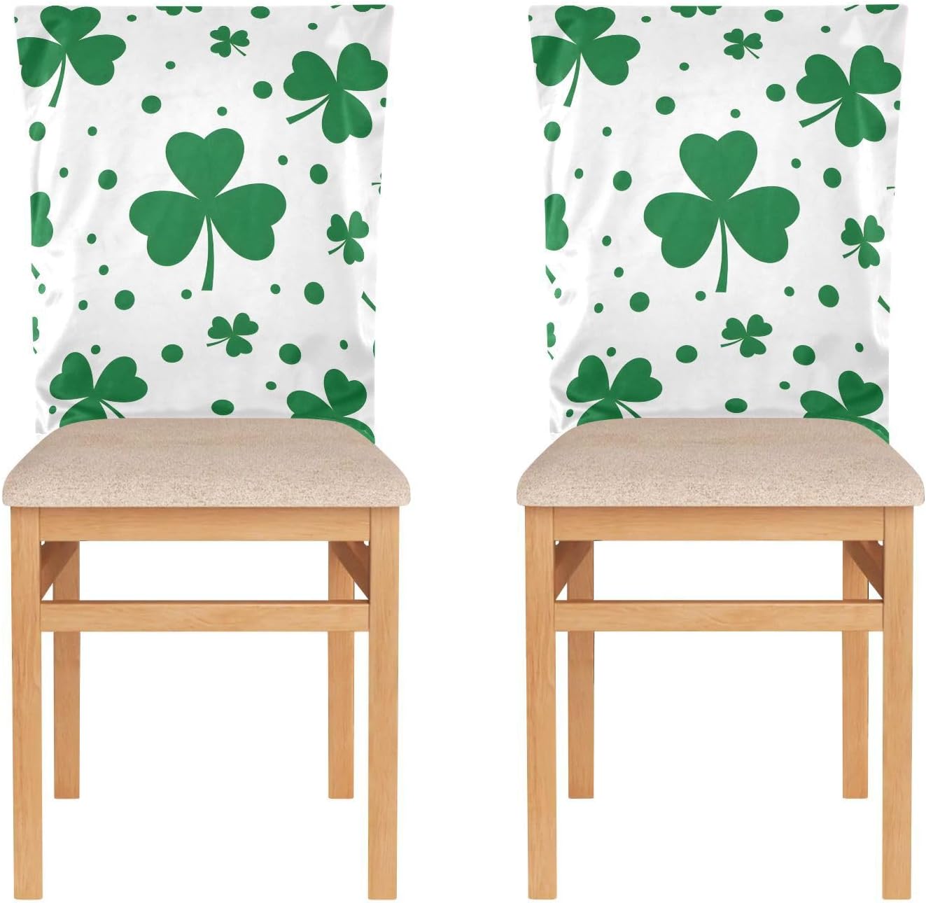 Dining Chair Back Covers, St. Patrick's Day Green Shamrock Clovers Pattern 18 Chair Covers Protective Slipcovers for Holiday Party Festival Decoration, Set of 6