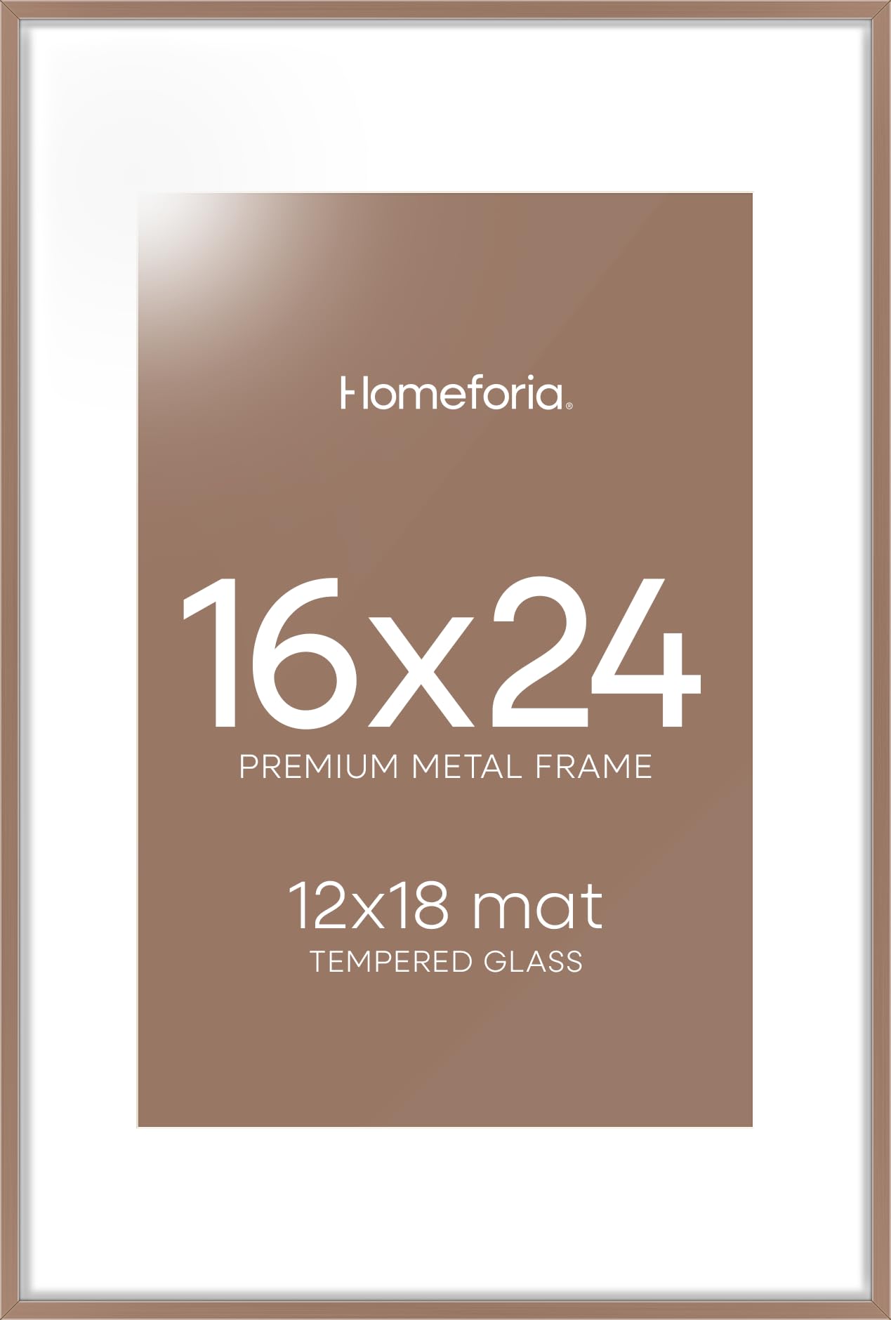 Homeforia 16 x 24 Picture Frame Mocha, High End Metal 24x16 Poster Frame, 16 x 24 Mocha Frames Matted to 12 by 18 inch Print, 24by16 Thin Frame with Mat 12x18 Photo, Tempered Glass, Wall Kit, Set of 1