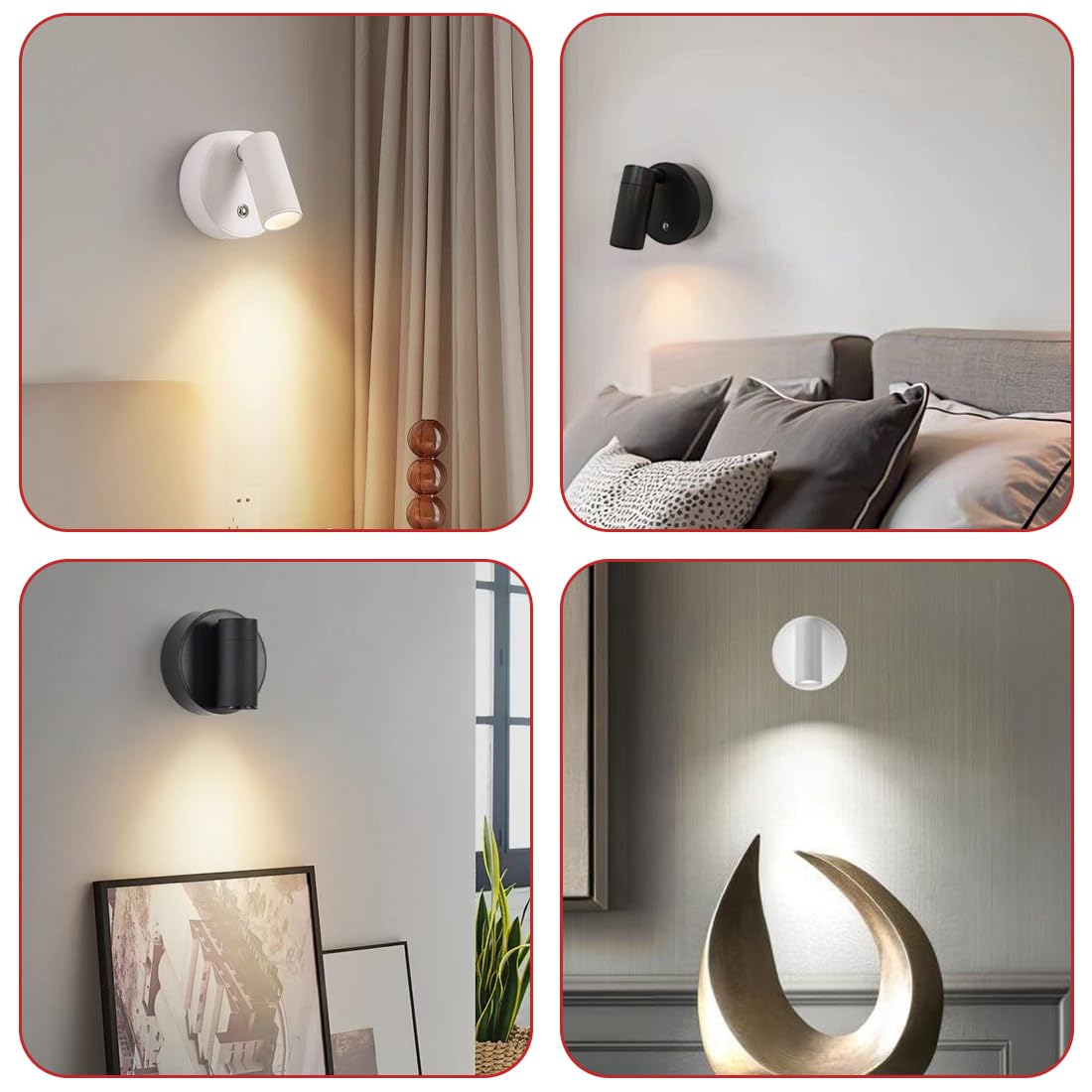 Foco LED inalámbrico, recargable por USB, batería con mando a distancia, 3 temperaturas de color, luces de imagen regulable, lámpara de pared giratoria con función de temporización, para arte, plantas