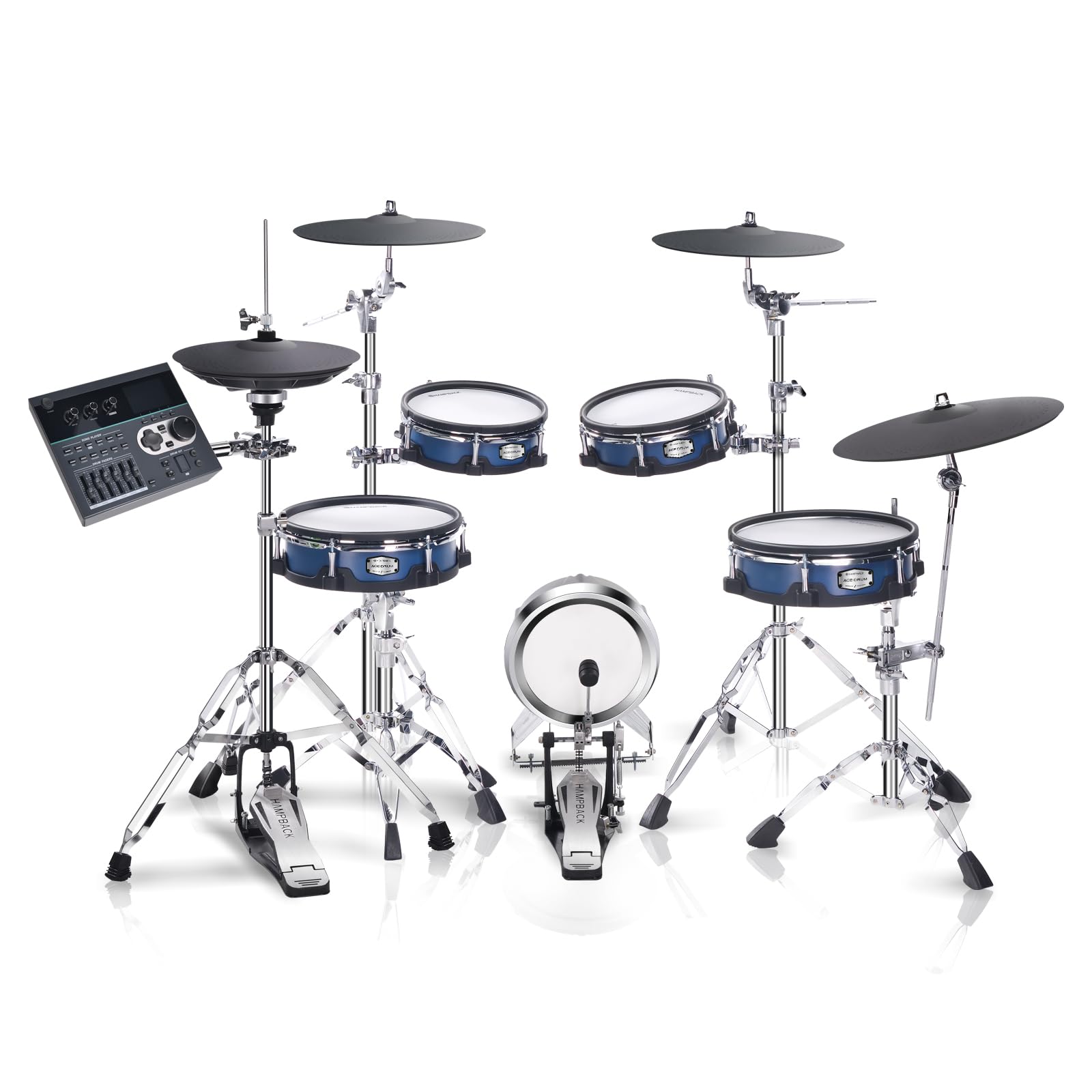 HAMPBACK ACE-970 Electric Drum Set with Double Layers Mesh Heads, Choke Cymbal, Independent Hi-hat Stand, Restore Authentic Drum Sound & Percussive Feel, Bluetooth Sound Module, Suit for Master