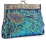 ASPHODELCHIC Peacock Clutch Purse Sequins Beaded Evening Bag for Wedding Cocktail Prom Party