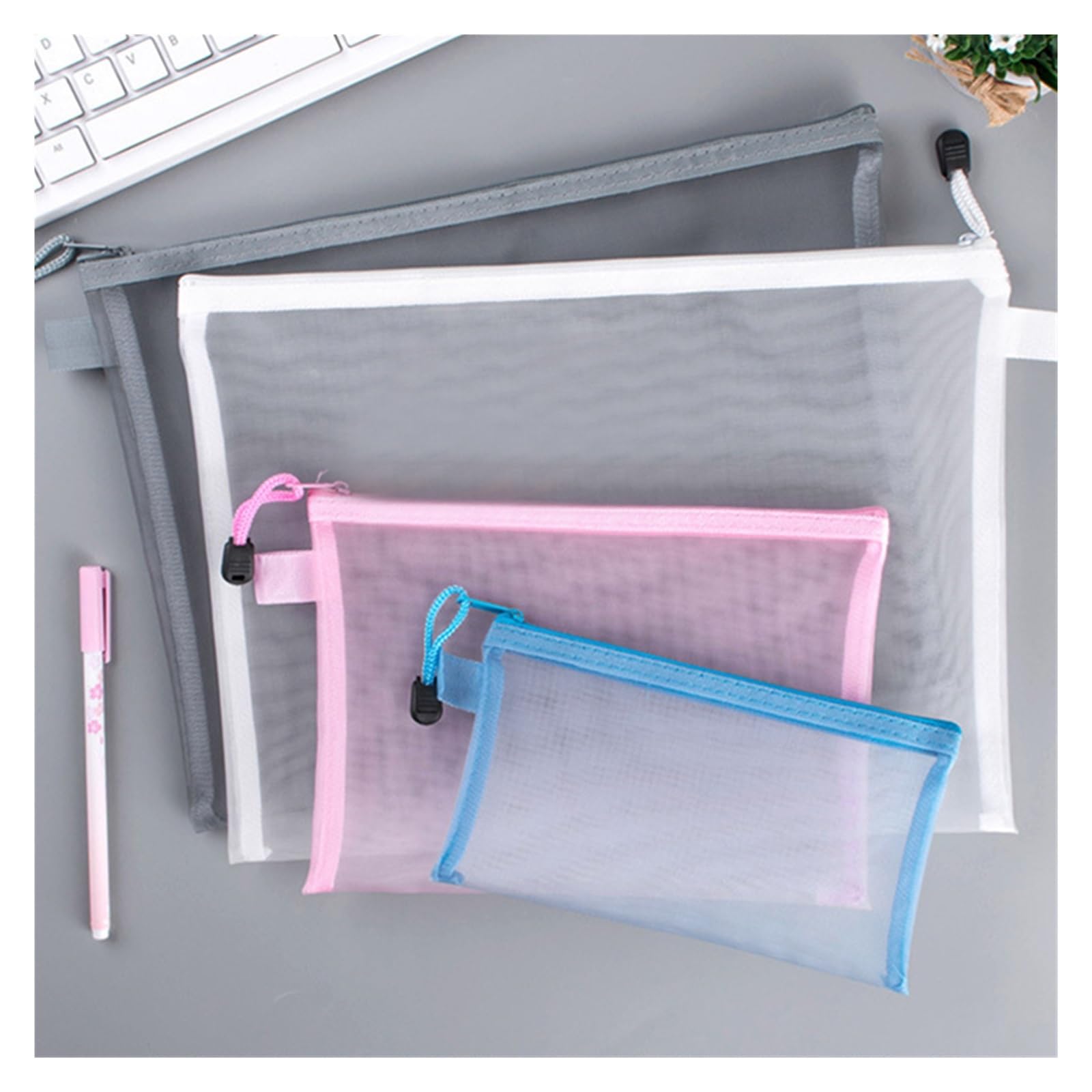 Reißverschluss-Tasche, Mesh Zipper Pouch, Mesh-Reißverschlusstasche A4/A5/A6 Mesh-Reißverschlusstasche Dokumententasche Zip-Dateiordner Schulbürobedarf Kosmetik-Make-up-Taschen(White,A6(19X11cm))