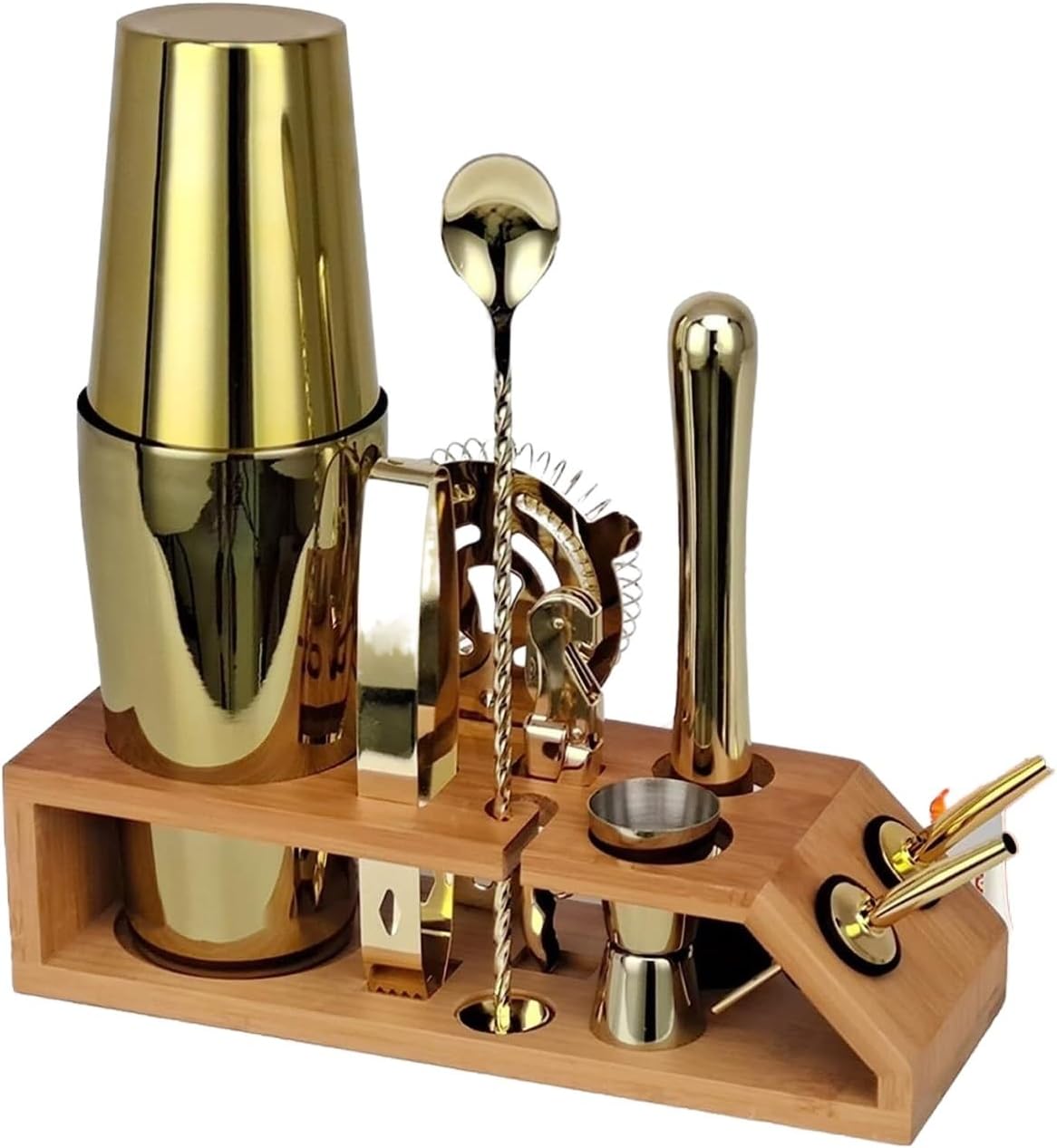 Kit Bartender 10 Piezas Coctelera Boston Acero Inoxidable con Soporte