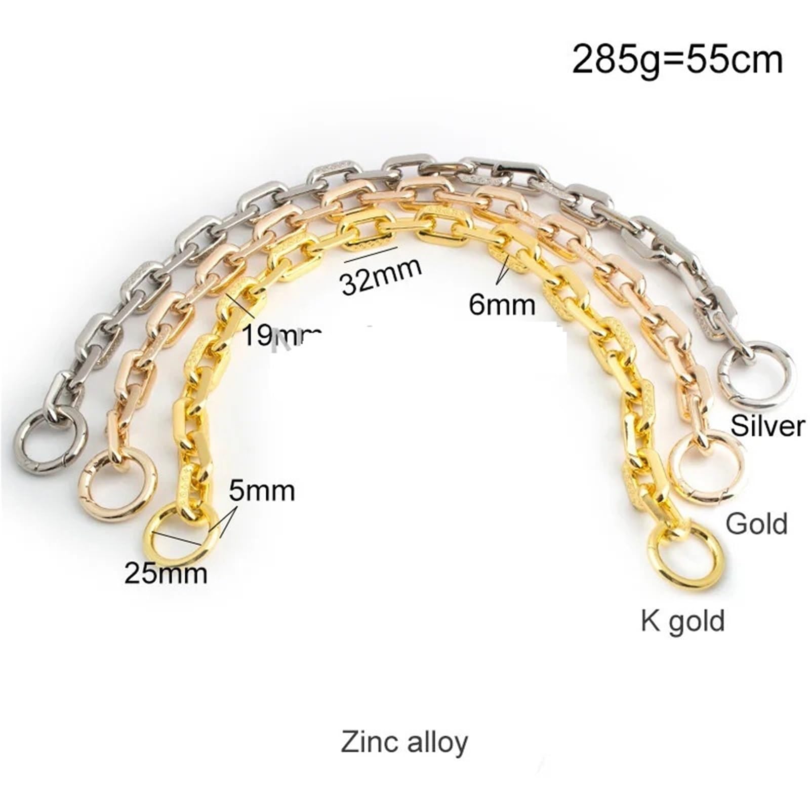 Correa de hombro cadena metal reemplazable for bolso, accesorios Para Bolsos DIY(Silver 5 pieces,60cm)