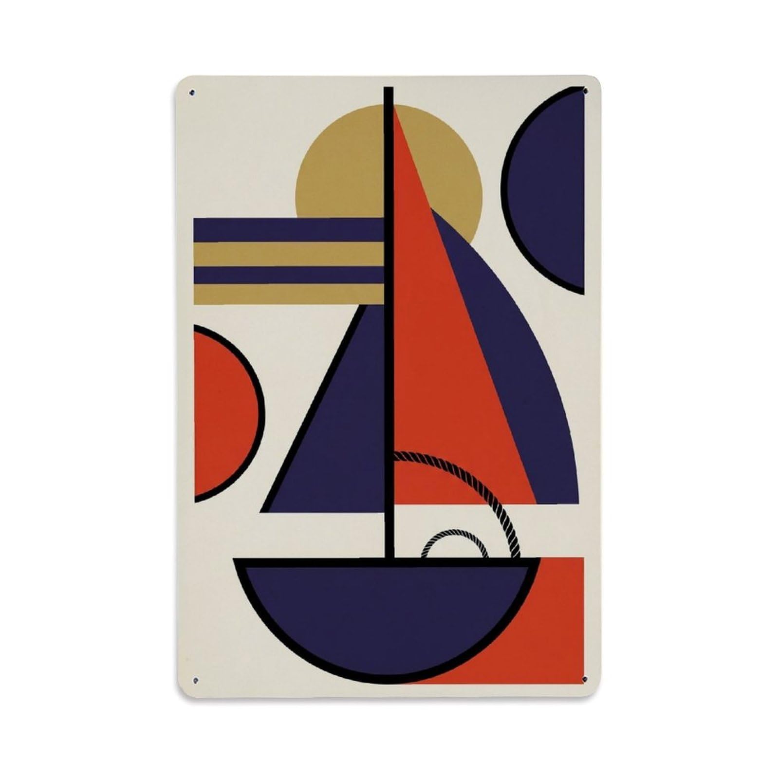 Vintage Blocks Seaside Sailboat Color Block Seascape Metal Tin Sign Plaque Wall Decor for Cafe, Man Cave, Club Bar, Office, Home Garden Round Metal Poster 8x12Inch
