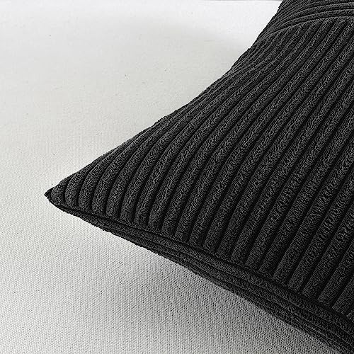 Image of Fancy Homi 2 Packs Black Samll Decorative Throw Pillow Covers 12x12 Inch with for Couch Bed Sofa, Rustic Farmhouse Boho Home Decor, Soft Corss Patchwork Corduroy Square Cushion Case 30x30 cm