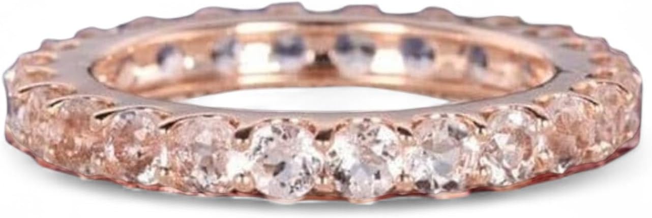 14K Rose Gold Morganite Band Full Eternity Wedding Band Ring Dainty Stacking Band Ring Pink Gemstone Anniversary Ring Elegant Promise Ring for Women