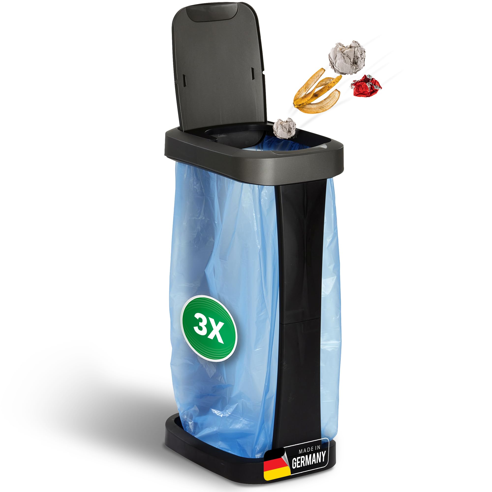 Novaliv 3 pezzi Supporto per sacco della spazzatura con coperchio per sacchi da 70L-120L, extra robusto e stabile, adatto per esterni, sacco giallo, supporto per sacco giallo, porta-sacco giallo