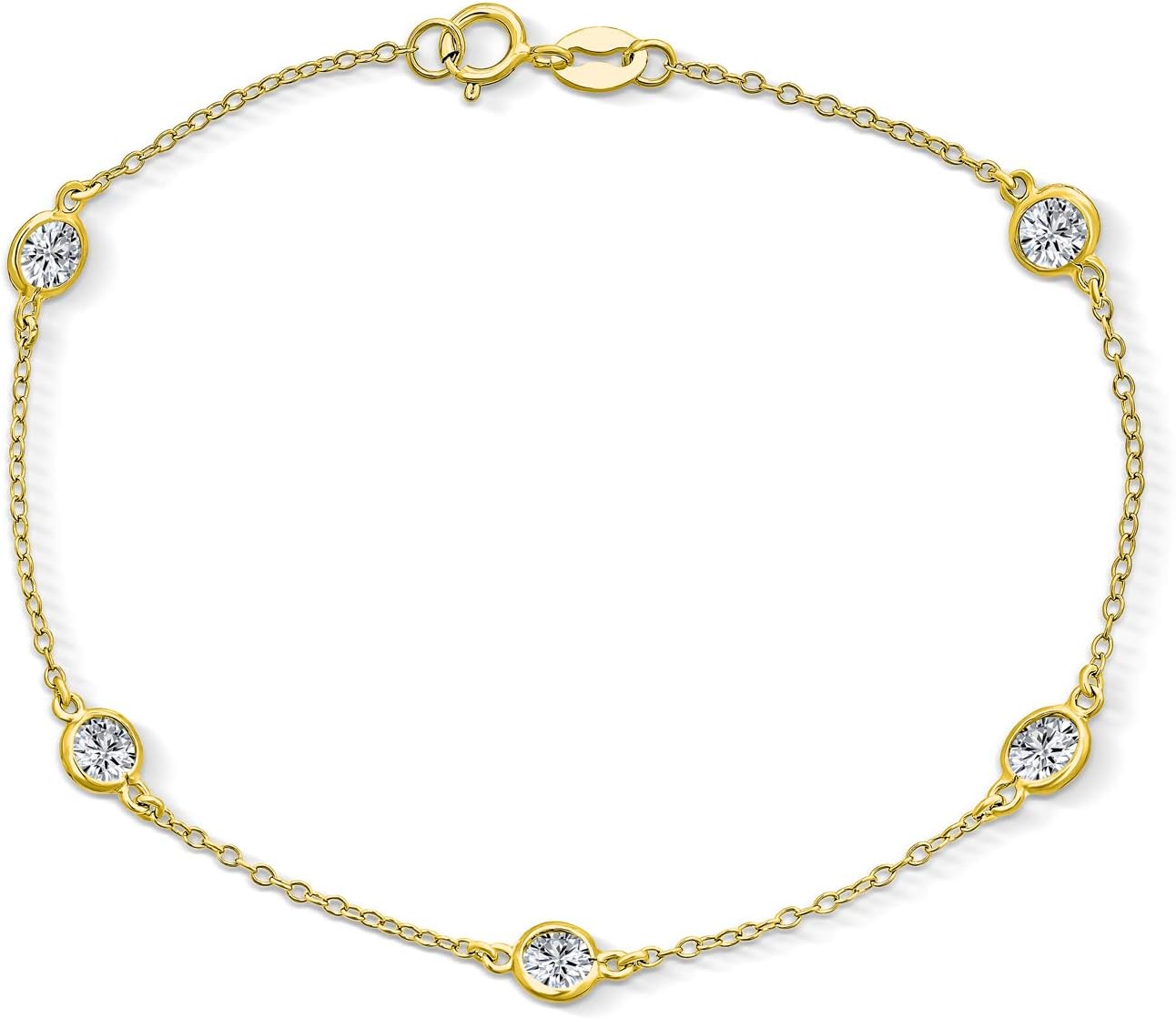Elegant Delicate Cubic Zirconia CZ By The Yard Anklet Chain Link Ankle Bracelet For Women Rose Gold Plated .925 Sterling Silver 9 Inch