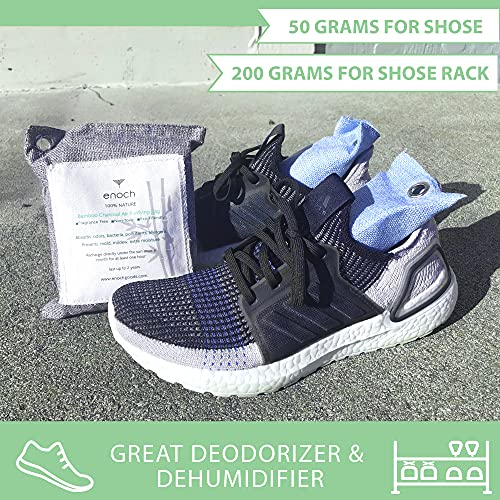 Enoch Bamboo Charcoal Air Purifying Bags (8 Packs) Activated Odor Moisture Absorber, Natural Air Freshener. Air Deodorizer Dehumidifier Bags For Homes, Cars, Shoes, Fridges, Closets (4X200G+4X50G) #TOP1