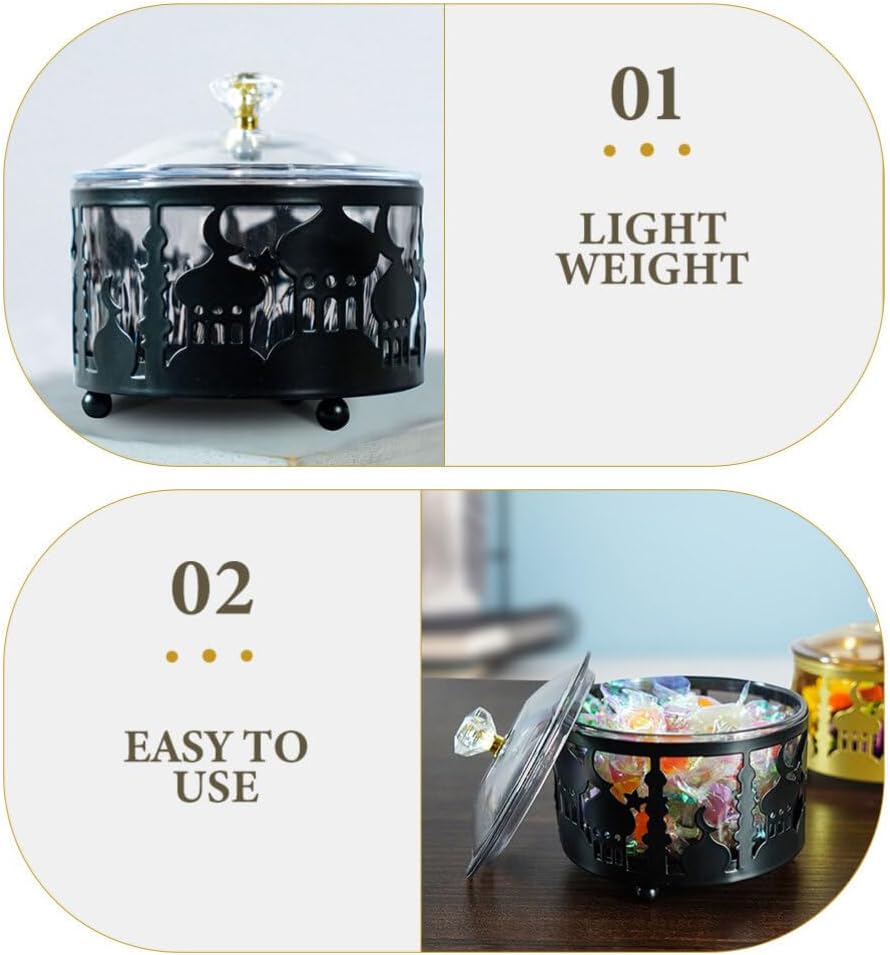 BESTOYARD Ramadan Tray with Lid - Black Eid Mubarak Tray Decorative Ramadan Candy Container Eid Cookie Trays Food Server Trinket Box for Eid Party Supplies, 9.00X9.00X9.00CM, 40RYER1817FGGQD