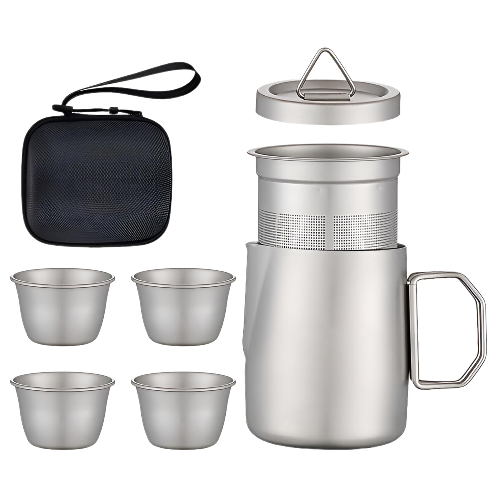 Zestaw Do Herbaty Przenośny Kubek 50 Ml | 4 Filiżanki Z Dzbankiem I Zaparzaczem na świeżym powietrzu, w podróży, na piesze wycieczki, piknik, w domu, wewnątrz, dla