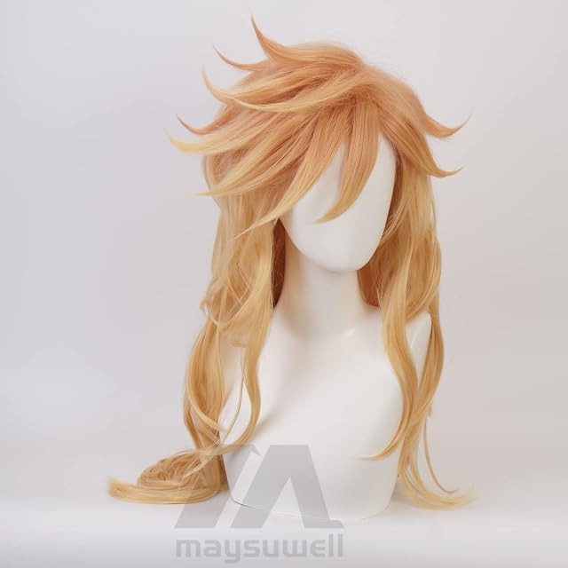 Foto 2 de 6 de maysuwell para pelucas de cosplay, pelo largo amarillo, peluca de anime para hombres y mujeres