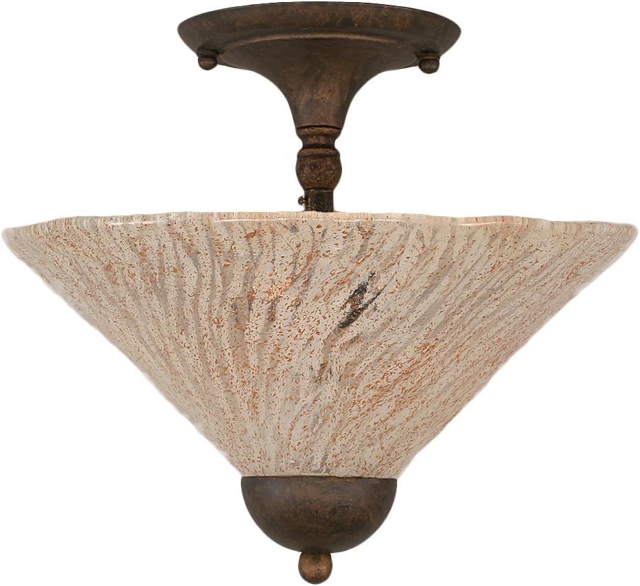 Toltech Lighting 120-BRZ-702 12-Inch Two-Bulb Semi-Flush Mount Bronze Finish with Gold Ice Glass