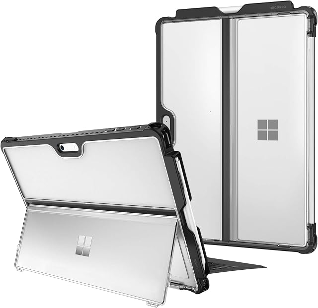 FINTIE Hard Case Compatible with Microsoft Surface Pro 7 Plus / Pro 7 / Pro 6 / Pro 5 / Pro LTE - Shockproof Folio Protective Rugged Cover Fit Type Cover Keyboard and Original Kickstand, Frost Clear