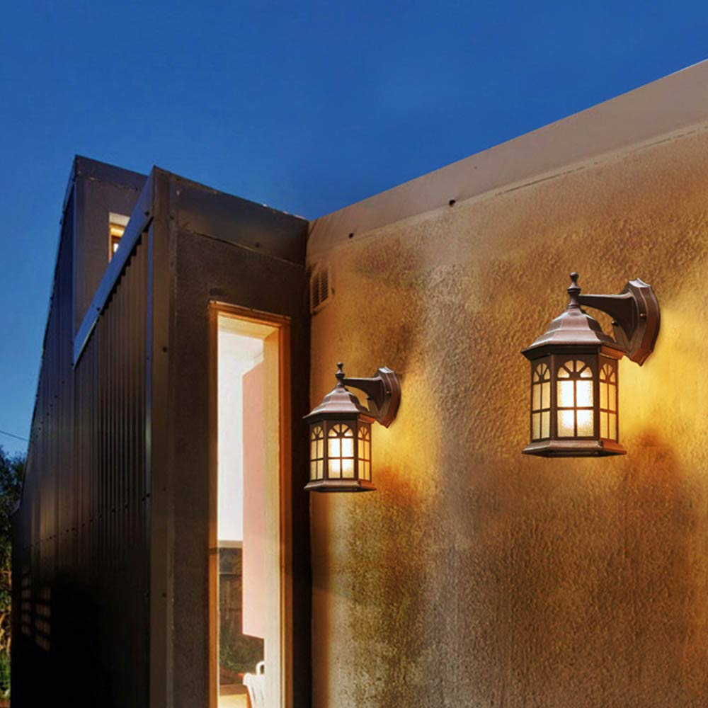 Luminaire Exterieur de château de Style Country minium, Applique murale étanche en Verre Abat-jour E27, pour Terrasse Véranda Balcon Patio Jardin (Laiton)