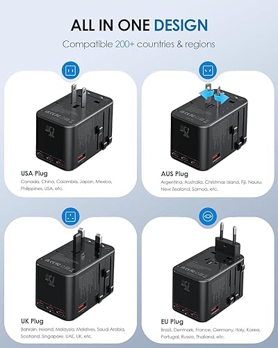 Miniatura 5 de EPICKA GaN - Adaptador de viaje universal, adaptador de enchufe internacional de 75 W con 3 USB-C PD carga rápida y 2 adaptadores de carga rápida