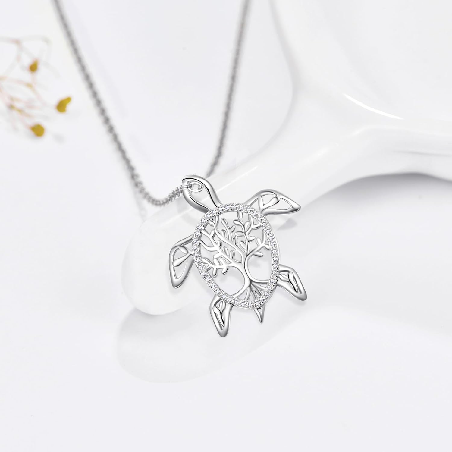 Dreamboat Turtle Necklace 925 Sterling Silver Tree of Life Sea Turtle Pendant Necklaces Tortoise Jewelry Birthday Party Gifts for Women - Image 2