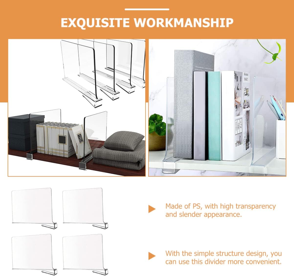 Ciieeo 4pcs Shelf Divider Organizer for Wardrobe Adjustable Clothes Separator Cabinet Storage Divider for Closet Organization