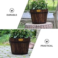 Vista 9 de Hemoton Medium Garden Wooden Effect Barrel Planter, Outdoor Half Whiskey Cask Flower Pot, Indoor Rustic Patio Grow Plant Container