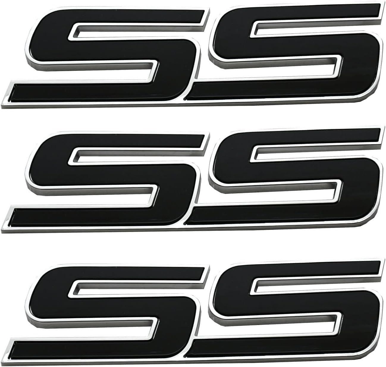 3pcs New Front Door SS Emblem 3D Badge Nameplates Compatible with 06-10 Chevy Impala Trailblazer SS 15211285 Origianl Size (Chrome Black)