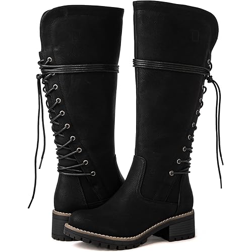 GLOBALWIN Women's Lace Up Back Knee High Fashion Boots