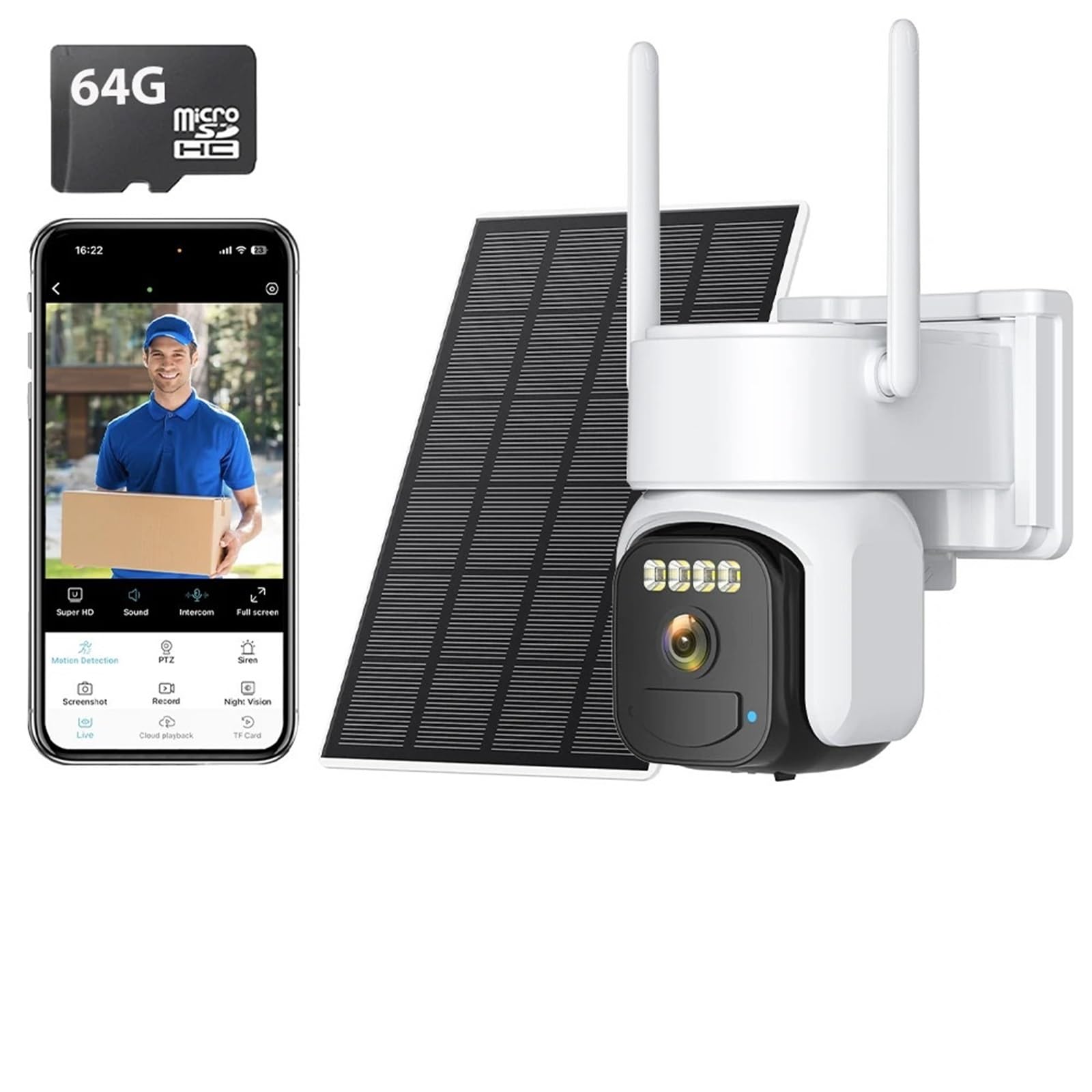 JVDDI 10MP 5K Wireless Solar Wifi Camera Outdoor Dual Lens Dual Screens Auto Tracking Surveillance Camera 5X Digital Zoom Security CAM(5MP Add 64G Card)