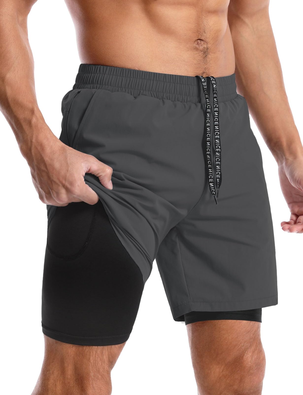Aolesy Men’s 2 in 1 Running Shorts -5''/7'' Quick Dry Workout Gym Shorts with Pockets, Tennis Training Athletic Shorts