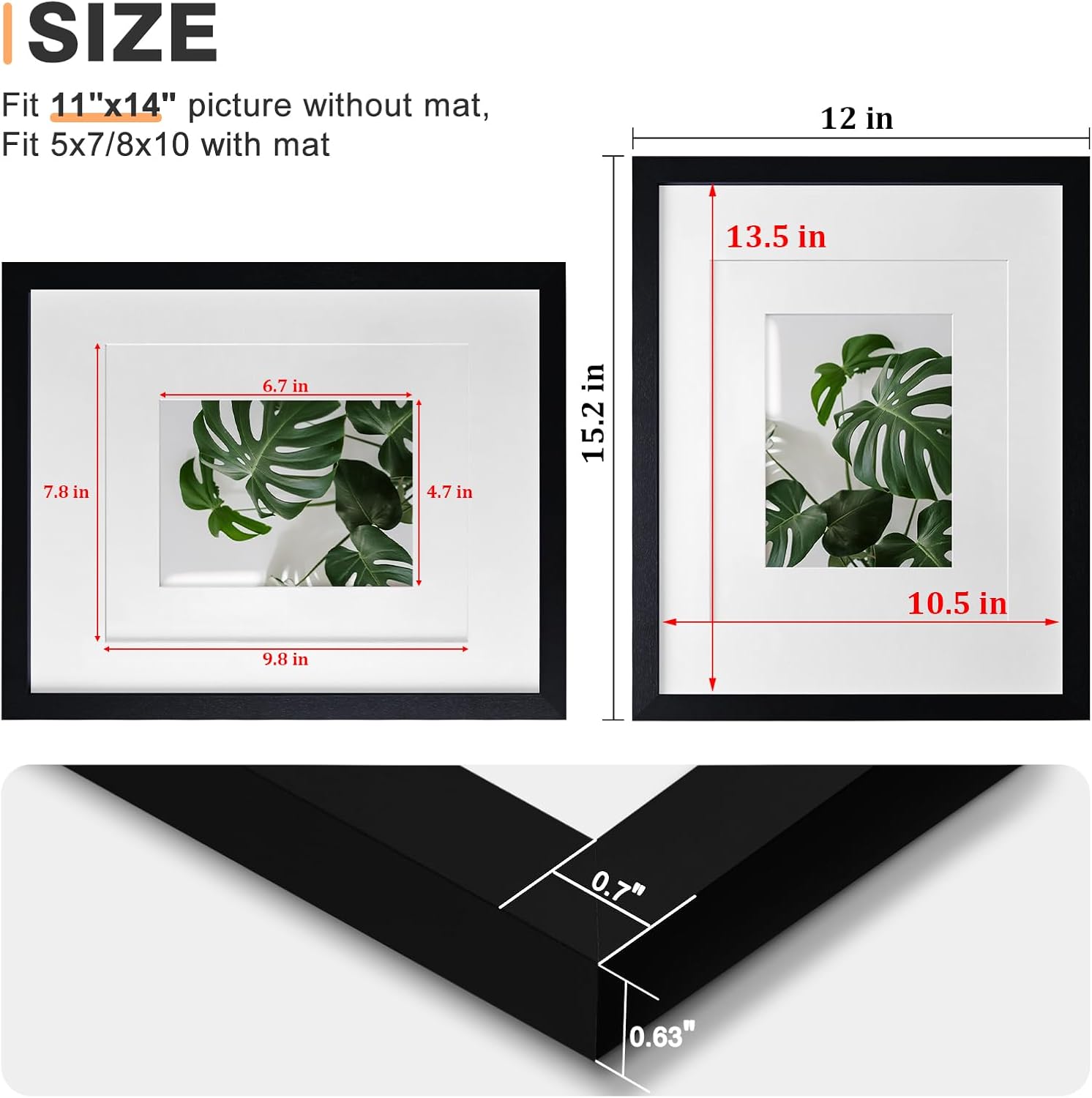 Egofine 11x14 Picture Frame Black - Photo Frame Made of Solid Wood Covered by Plexiglass for Table Top Display Pictures 5x7/8x10 with Mat or 11x14 Without Mat with Wall Mounting Hardware - Image 3