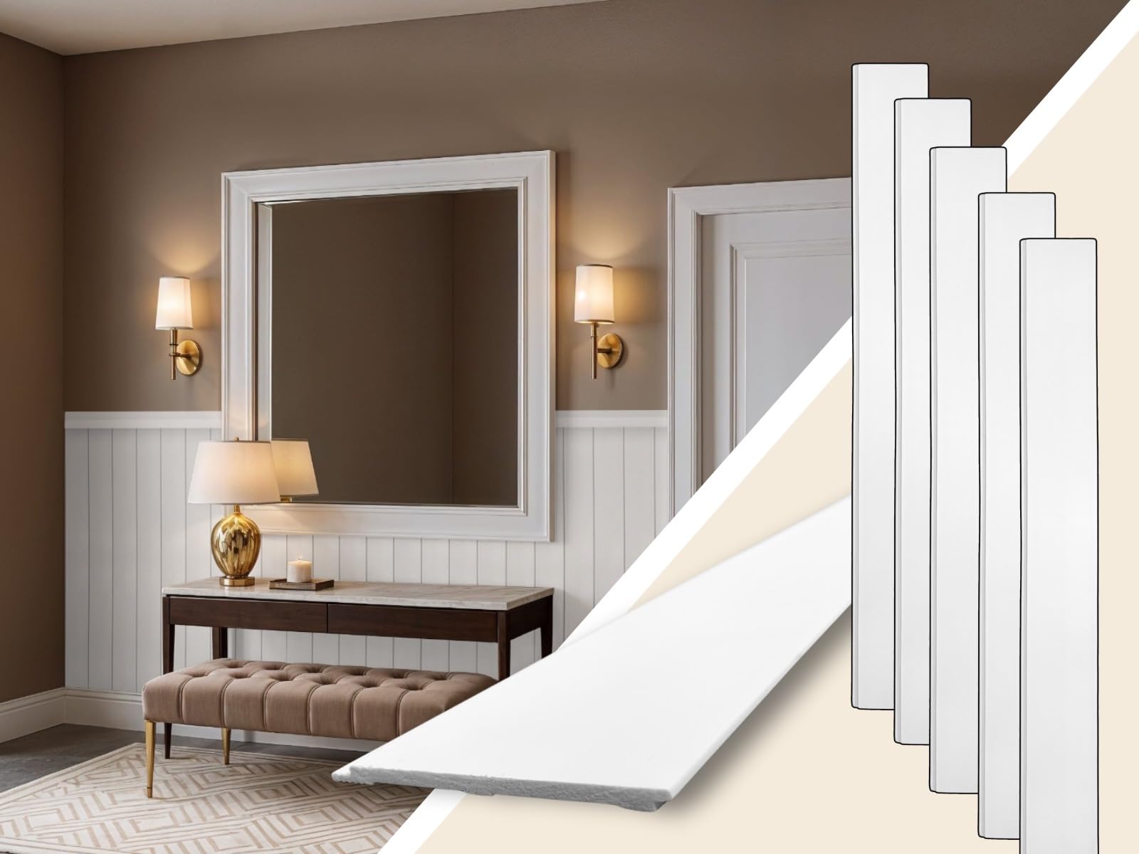 Pannelli da parete in stile country, 3 m², boiserie, rivestimento da parete in polistirene duro (PS), colore bianco, facile da montare con colla, ideale per rivestimenti da parete/decorazione per