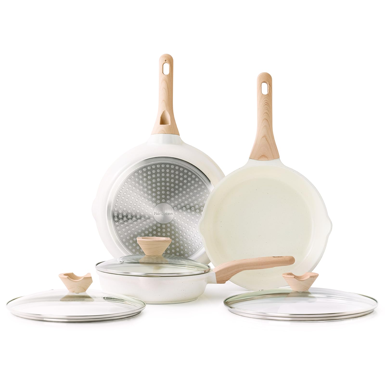 Kordisen Ceramic Nonstick Frying Pan Set with Lid, 3 Piece Induction Ceramic Pans Set, Healthy and Non-Toxic, PFOA & PFAS Free (24/28/32cm)