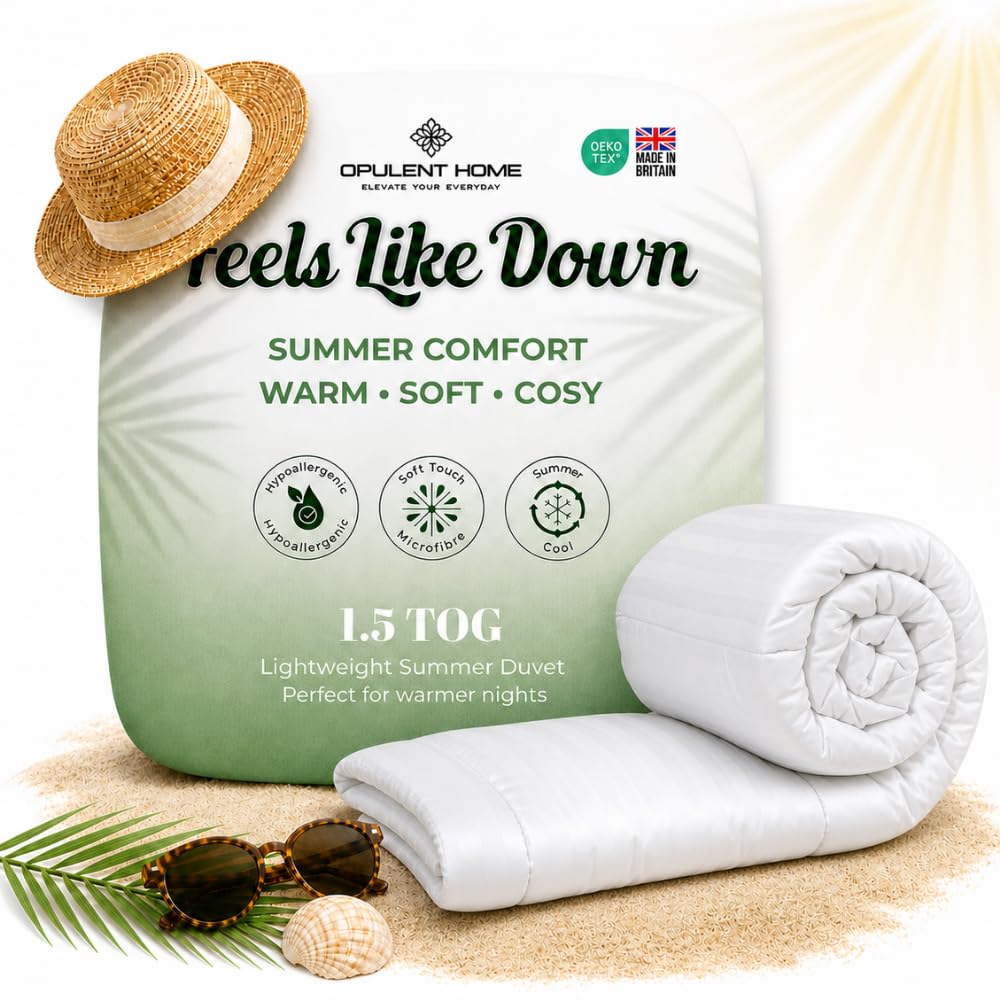 Opulent Home 1.5 Tog Double Duvet Lightweight Summer Duvet - Anti-Allergy Hypoallergenic Hollowfibre Quilt, Oeko-Tex Certified, Made In Uk, Machine Washable, 200 X 200 Cm