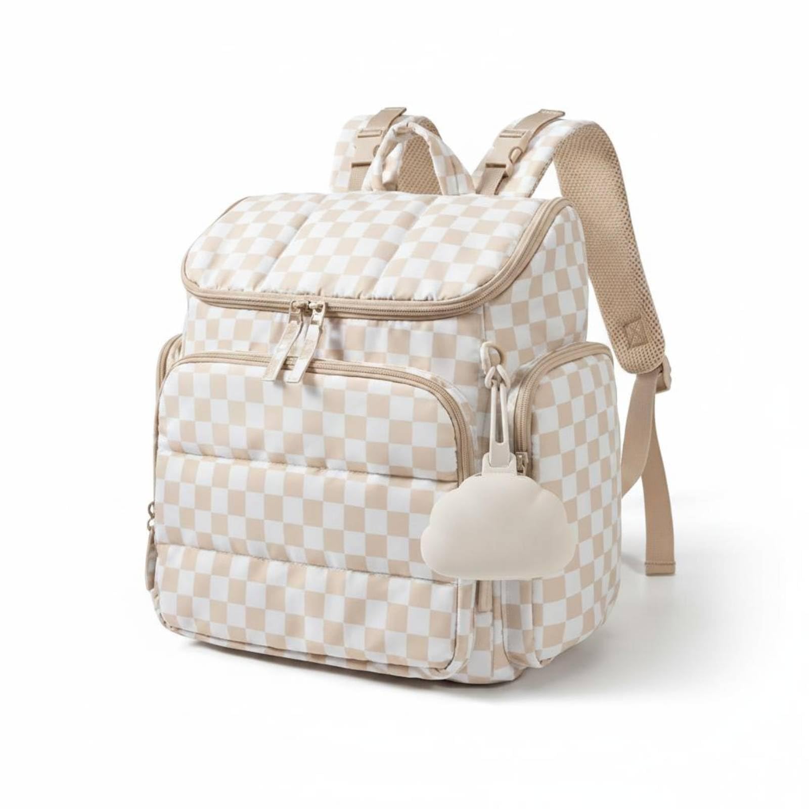 Padded Diaper Backpack Pacifier Case Diaper Bag Backpack Adjustable Straps Zippered Pockets, Beige | Diaper Bags | Diapering-image-32