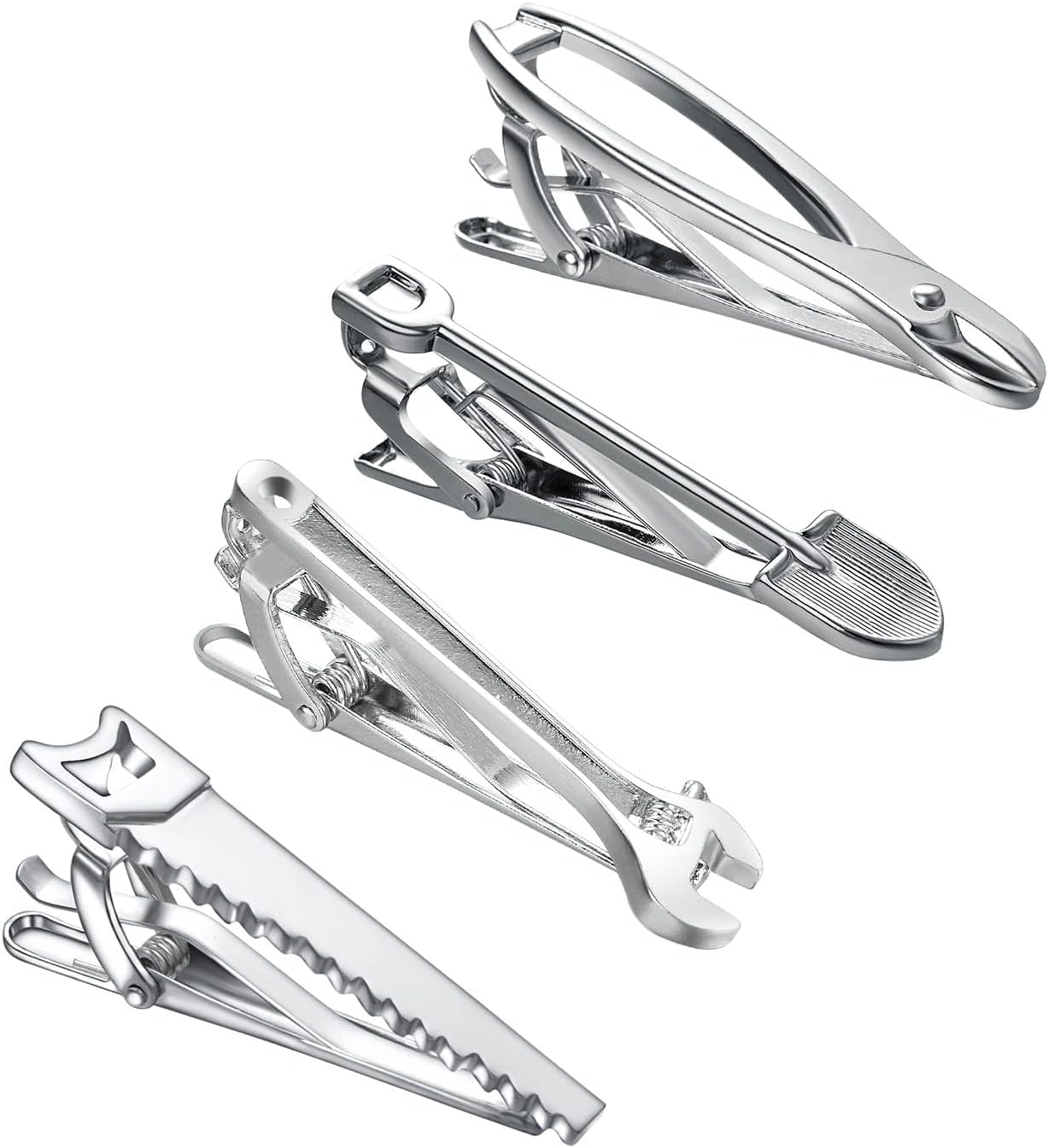 Silver Gold Black Tie Clip Set for Men Unique 4Pcs Music Animal Insect Tools Stationery Tie Clips Personalized Party Wedding Birthday Jewelry Gift