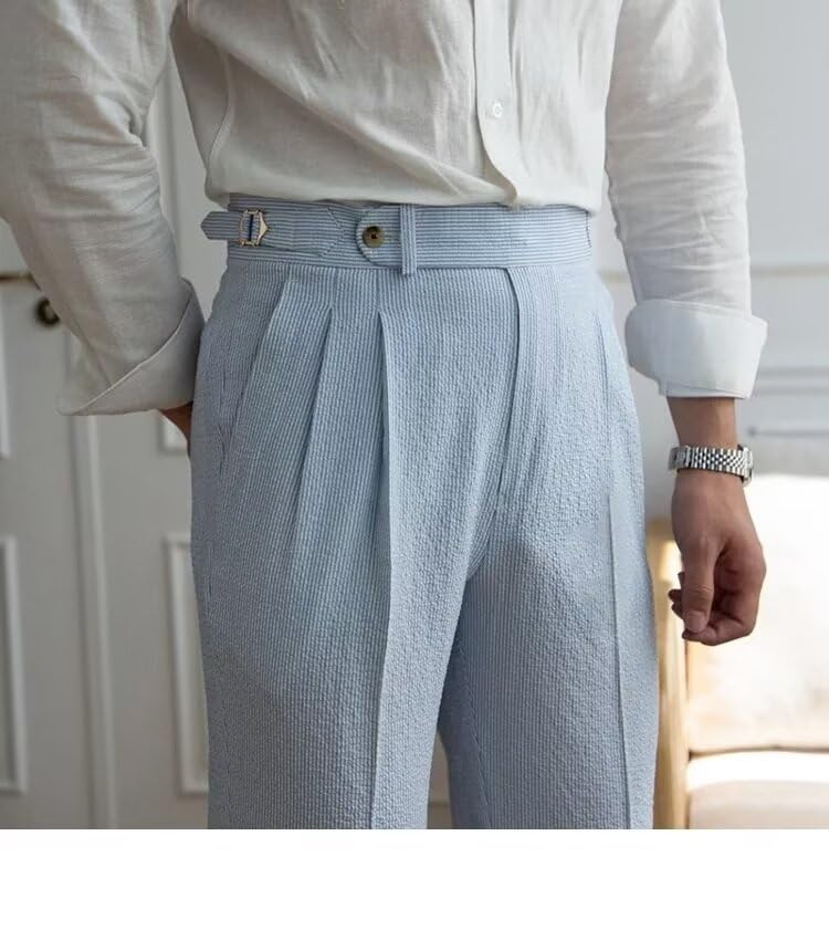 Seersucker Men's Pants Striped Linen Trousers Men Summer Beach Dress Pants Groomsmen for Wedding2