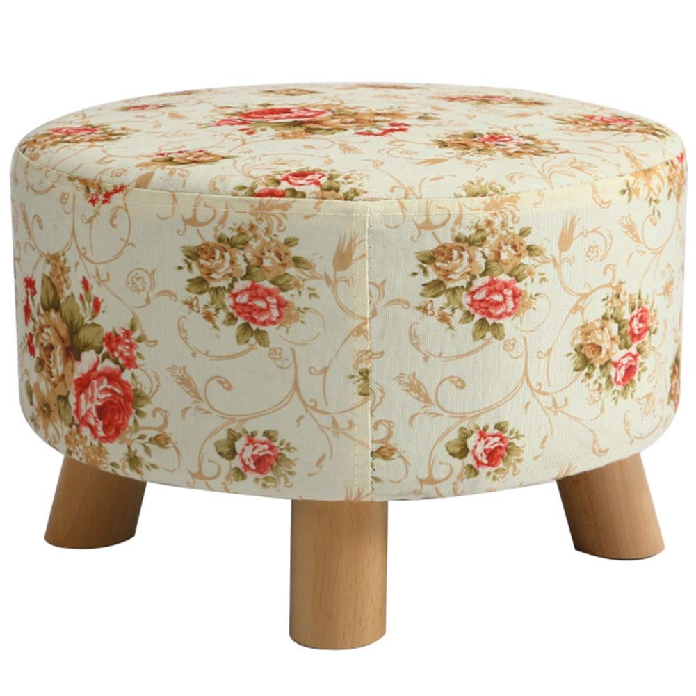 Pouf repose-pieds dehoussable en lin beige avec assise éponge haute résilience
