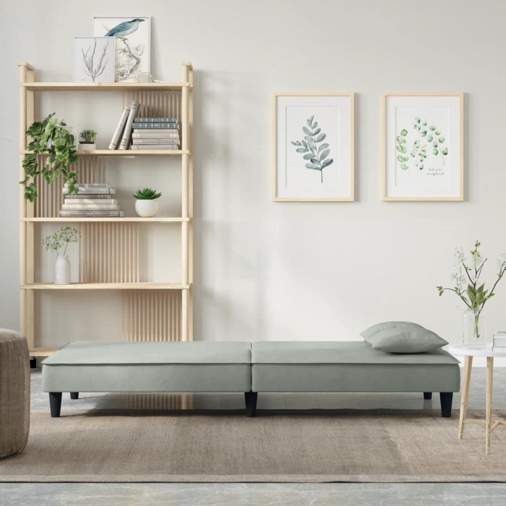 Canapé-lit en velours gris clair avec fonction couchage et 2 oreillers, extensible, cadre en contreplaqué robuste, meubles rembourrés confortables pour salon, chambre d'amis, bureau, gain de
