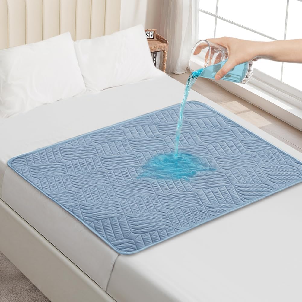 DUJUIKE Assorbente Per Incontinenza Lavabile Con Ali, Coprimaterasso Impermeabile, Lenzuolo Assorbente Riutilizzabile Per Incontinenza E Pipì A Letto, Fondo Antiscivolo (Blu, 90×135cm)